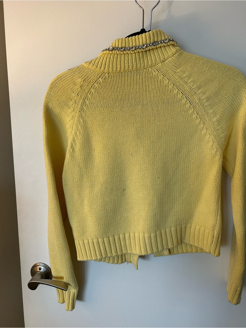 Zara Pale Yellow Knit Turtleneck Sweater with Embellished Collar